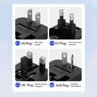 Wozinsky WUTWC travel adapter universal 24W EU / US / AUS / UK / 2x USB-A - black