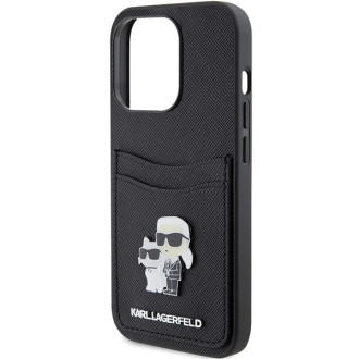 Karl Lagerfeld Saffiano Cardslot Karl&amp;Choupette Metal Pin case for iPhone 15 Pro - black