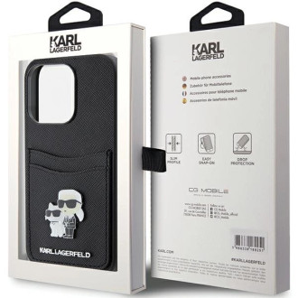 Karl Lagerfeld Saffiano Cardslot Karl&amp;Choupette Metal Pin case for iPhone 15 Pro - black