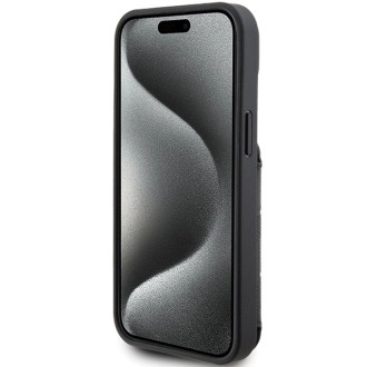 Karl Lagerfeld Saffiano Cardslots and Stand Monogram Ikonik Patch case for iPhone 15 - black