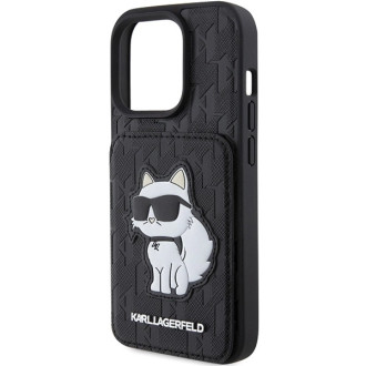 Karl Lagerfeld Saffiano Cardslots and Stand Monogram Choupette Case for iPhone 15 Pro Max - Black