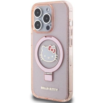 Hello Kitty Ring Stand Glitter Electrop Logo MagSafe Case for iPhone 15 Pro - Pink