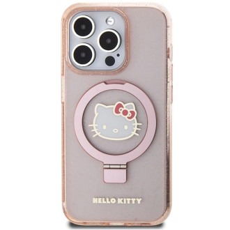 Hello Kitty Ring Stand Glitter Electrop Logo MagSafe Case for iPhone 15 Pro - Pink