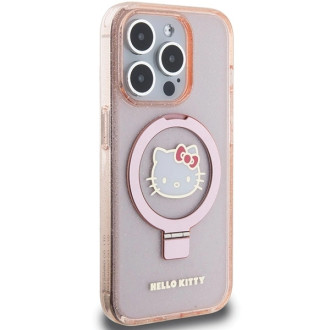 Hello Kitty Ring Stand Glitter Electrop Logo MagSafe Case for iPhone 15 Pro - Pink