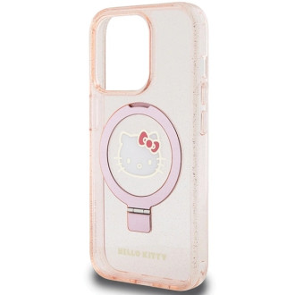 Hello Kitty Ring Stand Glitter Electrop Logo MagSafe Case for iPhone 15 Pro - Pink