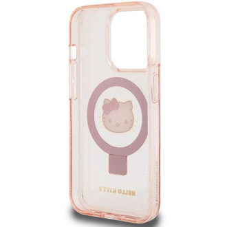 Hello Kitty Ring Stand Glitter Electrop Logo MagSafe Case for iPhone 15 Pro - Pink