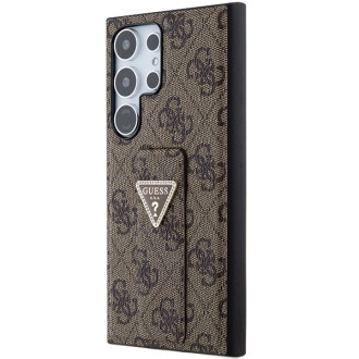 Guess GUHCS24LPGS4TDW S24 Ultra S928 hnědé/hnědé pevné pouzdro Grip Stand 4G Triangle Strass