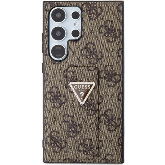 Guess GUHCS24LPGS4TDW S24 Ultra S928 hnědé/hnědé pevné pouzdro Grip Stand 4G Triangle Strass