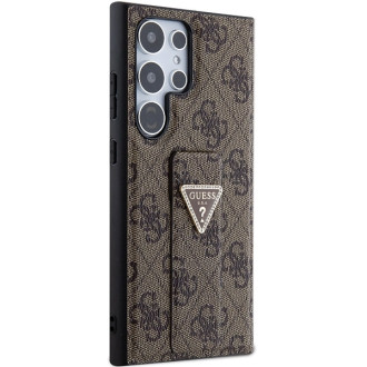 Guess GUHCS24LPGS4TDW S24 Ultra S928 hnědé/hnědé pevné pouzdro Grip Stand 4G Triangle Strass