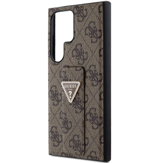 Guess GUHCS24LPGS4TDW S24 Ultra S928 hnědé/hnědé pevné pouzdro Grip Stand 4G Triangle Strass