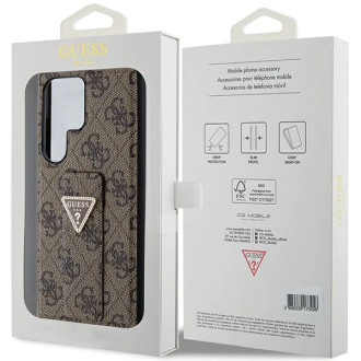 Guess GUHCS24LPGS4TDW S24 Ultra S928 hnědé/hnědé pevné pouzdro Grip Stand 4G Triangle Strass