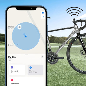 Silver Monkey Tag Bicycle Bell locator in the shape of a bicycle bell - black