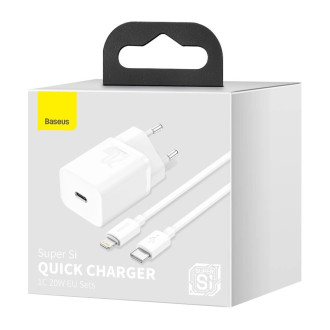 [RETURNED ITEM] Baseus Super Si 1C fast wall charger USB Type C 20 W Power Delivery + USB Type C - Lightning cable 1 m white (TZCCSUP-B02)