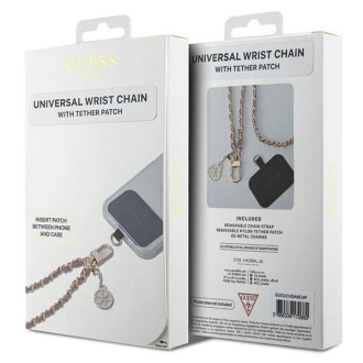 Guess GUOUCHSAMC4P Universal Hand Strap pouzdro - růžové Saffiano Chain 4G Charm
