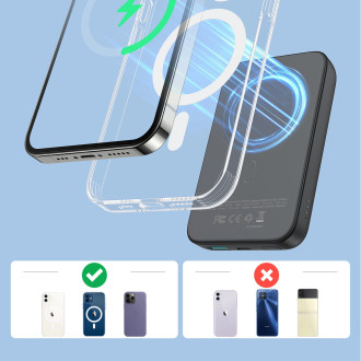 Dodávka energie Joyroom Power Bank 10000mAh 20W Rychlé nabíjení Magnetická Qi 15W bezdrátová nabíječka pro iPhone Kompatibilní s MagSafe Black (JR-W02