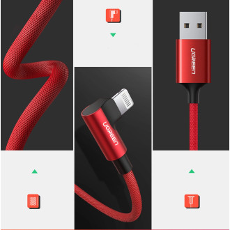 Ugreen US299 60555 angled Lightning / USB-A MFi cable 2.4A 1m - red