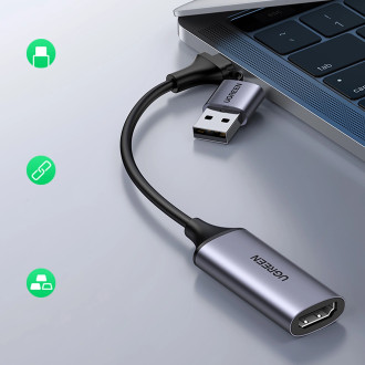 Ugreen CM489 40189 HDMI Adapter (Female) - USB-A / USB-C (Male) - Gray