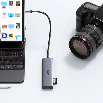 Ugreen CM512 90568 USB-C adapter - 2x USB-A 3.0 / HDMI / RJ45 / SD and TF card reader / USB-C PD 100W - gray