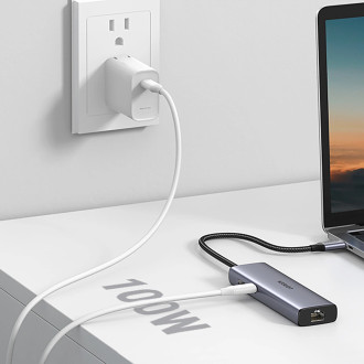 Ugreen CM512 90568 USB-C adapter - 2x USB-A 3.0 / HDMI / RJ45 / SD and TF card reader / USB-C PD 100W - gray