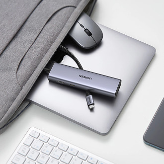 Ugreen CM512 90568 USB-C adapter - 2x USB-A 3.0 / HDMI / RJ45 / SD and TF card reader / USB-C PD 100W - gray