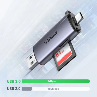 [ON RETURN] Ugreen SD / micro SD card reader for USB 3.0 / USB Type C 3.0 gray (50706)