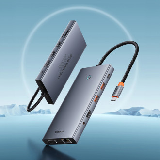 HUB Baseus PortalJoy Series 13in1 USB-C - 2x HDMI / DP / VGA / USB-A 3.1 / USB-C 3.1 / USB-A 2.0 / PD / RJ45 / SD / TF / AUX - gray
