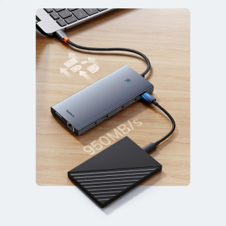 HUB Baseus PortalJoy Series 13in1 USB-C - 2x HDMI / DP / VGA / USB-A 3.1 / USB-C 3.1 / USB-A 2.0 / PD / RJ45 / SD / TF / AUX - gray