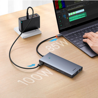 HUB Baseus PortalJoy Series 13in1 USB-C - 2x HDMI / DP / VGA / USB-A 3.1 / USB-C 3.1 / USB-A 2.0 / PD / RJ45 / SD / TF / AUX - gray