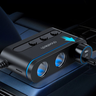 Choetech TC0021 car charger 2x USB-C PD 1x USB-A QC 3x cigarette lighter socket - black