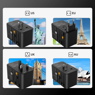 Choetech PD5020 35W EU/US/AUS/UK Travel Adapter with Built-in USB-C Cable - Black