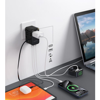 Choetech PD5022 70W EU/US/AUS/UK Travel Adapter with Built-in USB-C Cable - Black