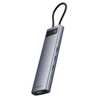 HUB 11in1 Baseus Metal Gleam Series USB-C až USB-C PD / 3x USB-A 3.0 / USB-A 2.0 / HDMI / VGA / AUX / RJ-45 / SD TF - šedá