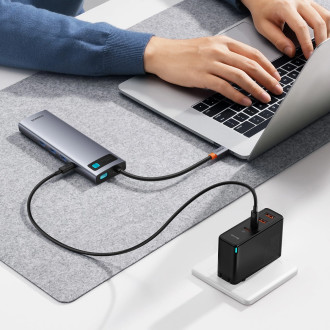HUB 11in1 Baseus Metal Gleam Series USB-C až USB-C PD / 3x USB-A 3.0 / USB-A 2.0 / HDMI / VGA / AUX / RJ-45 / SD TF - šedá