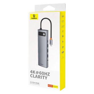 HUB 11in1 Baseus Metal Gleam Series USB-C až USB-C PD / 3x USB-A 3.0 / USB-A 2.0 / HDMI / VGA / AUX / RJ-45 / SD TF - šedá