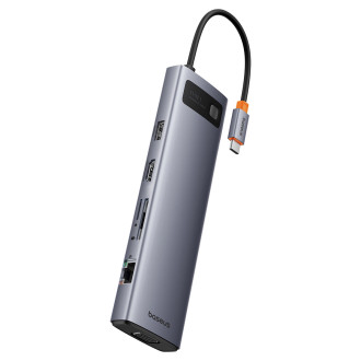HUB 11in1 Baseus Metal Gleam Series USB-C až USB-C PD / 3x USB-A 3.0 / USB-A 2.0 / HDMI / VGA / AUX / RJ-45 / SD TF - šedá