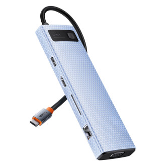 HUB 11in1 Baseus Metal Gleam Series USB-C až USB-C PD / 3x USB-A 3.0 / USB-A 2.0 / HDMI / VGA / AUX / RJ-45 / SD TF - šedá