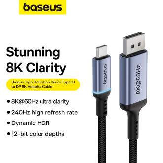 Baseus High Definition Series USB-C na DisplayPort 1.4 8K 60Hz jednosměrný kabel 2m – černý