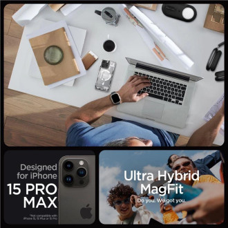 Spigen Ultra Hybrid Mag Case with MagSafe for iPhone 15 Pro Max - White (Zero One Pattern)