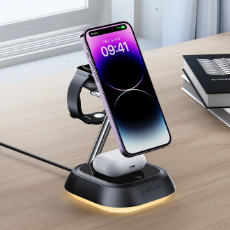 3v1 Acefast E16 15W indukční nabíjecí stanice pro telefon / sluchátka / hodinky - černá