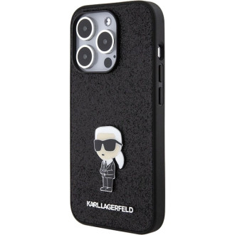 Karl Lagerfeld Fixed Glitter Ikonik Logo Metal Pin Case for iPhone 15 Pro Max - Black