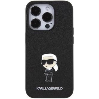 Karl Lagerfeld Fixed Glitter Ikonik Logo Metal Pin Case for iPhone 15 Pro Max - Black