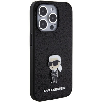 Karl Lagerfeld Fixed Glitter Ikonik Logo Metal Pin Case for iPhone 15 Pro Max - Black