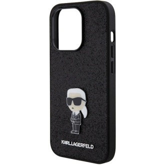 Karl Lagerfeld Fixed Glitter Ikonik Logo Metal Pin Case for iPhone 15 Pro Max - Black