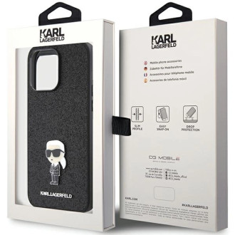 Karl Lagerfeld Fixed Glitter Ikonik Logo Metal Pin Case for iPhone 15 Pro Max - Black