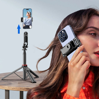 Selfie stick WC1Y2S 1.3m aluminum alloy telescopic tripod with phone holder - black