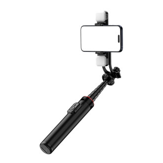 Selfie stick WC12YDS 1.3m aluminum alloy telescopic tripod with dual lamp and phone holder - black