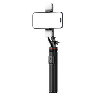 Selfie stick WC12YDS 1.3m aluminum alloy telescopic tripod with dual lamp and phone holder - black