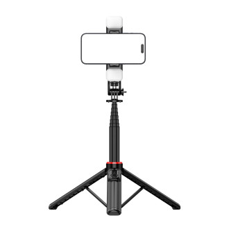 Selfie stick WC12YDS 1.3m aluminum alloy telescopic tripod with dual lamp and phone holder - black