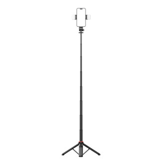 Selfie stick WC12YDS 1.3m aluminum alloy telescopic tripod with dual lamp and phone holder - black