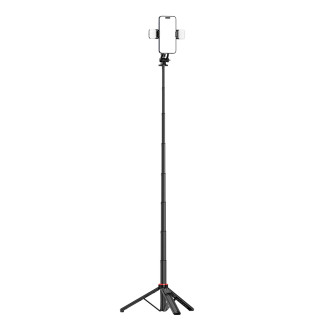 Selfie stick WC12YDS 1.3m aluminum alloy telescopic tripod with dual lamp and phone holder - black